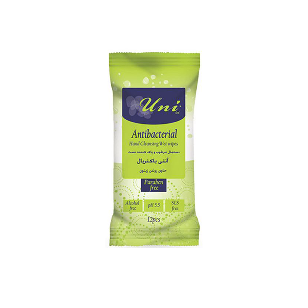 دستمال مرطوب و پاک کننده دست آنتی باکتریال 12 برگی یونی لد