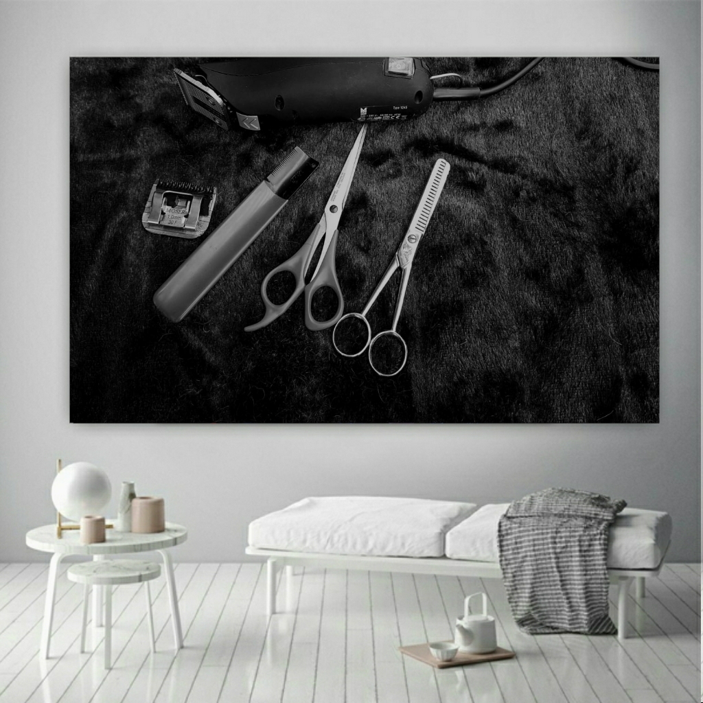 تابلو بوم طرح آرایشگاه مدل قیچی و ریش تراش کد SDB2509