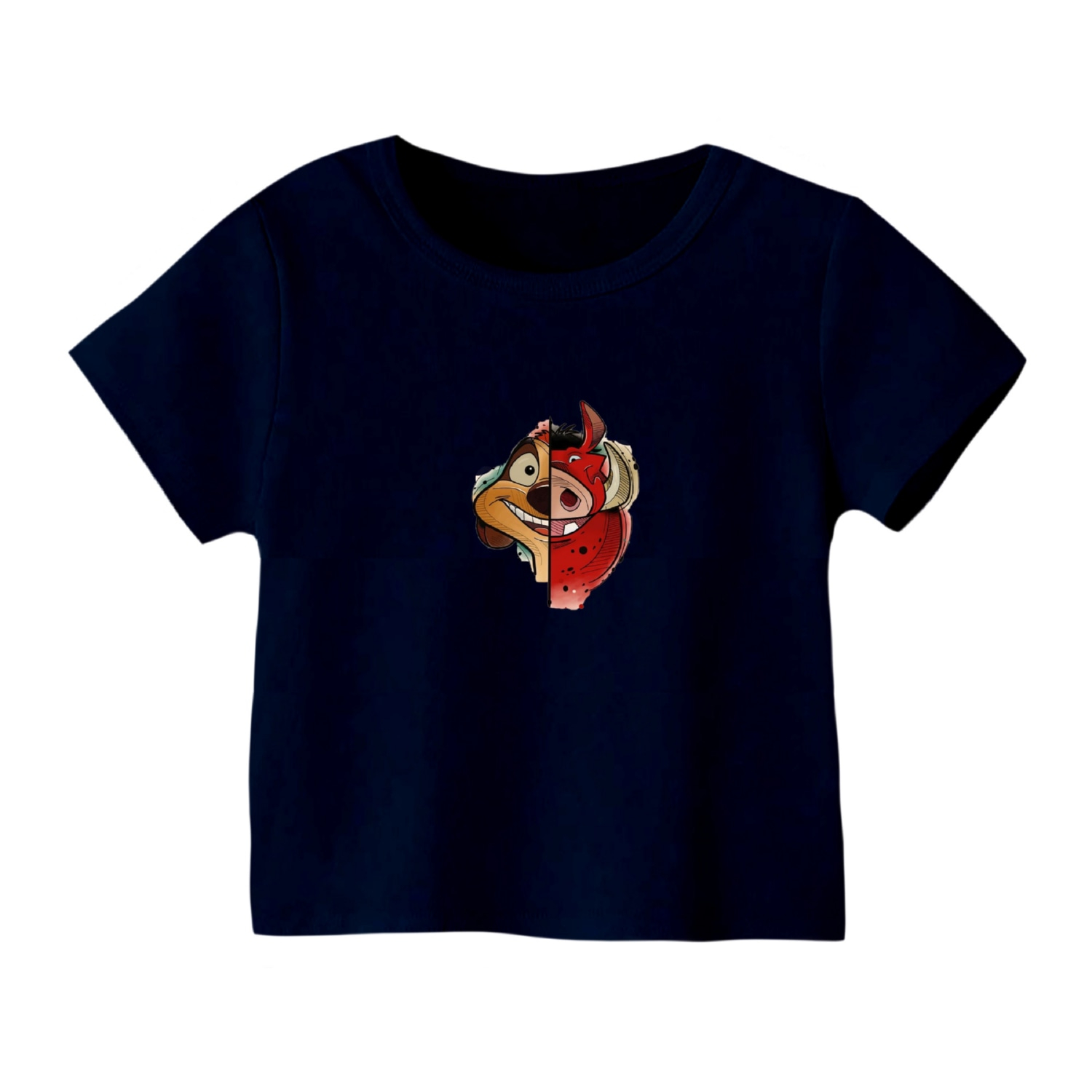 تی شرت آستین کوتاه بچگانه مدل تیمون و بومبا رنگ سورمه ای