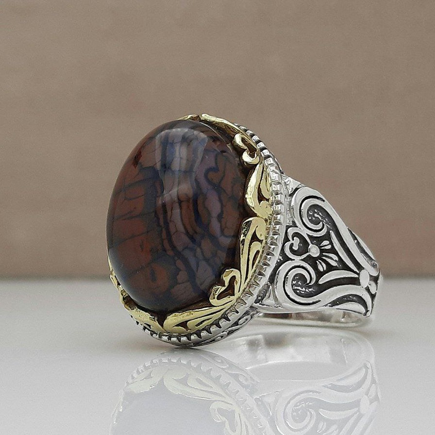 انگشتر نقره مردانه عقیق دراگون  کد 63