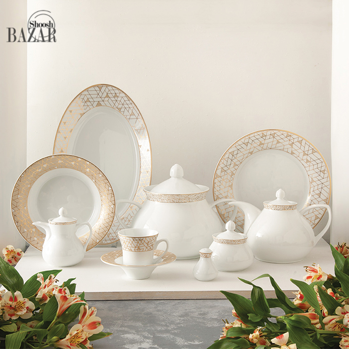 سرویس غذاخوری 12 نفره ژئومتریکال نقره ای 108 پارچه سری شهرزاد چینی زرین