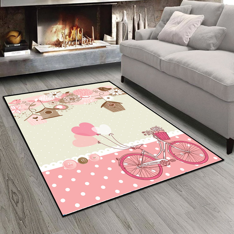 فرشینه طرح فانتزی لانه پرنده و دوچرخه صورتی BA-5345b