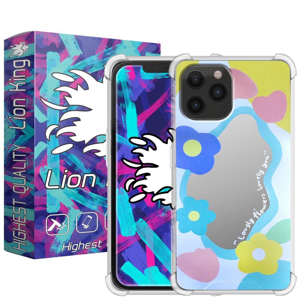کاور لاین کینگ مدل آینه ایی طرح گل مناسب برای گوشی موبایل ساپل IPhone 12 pro Max