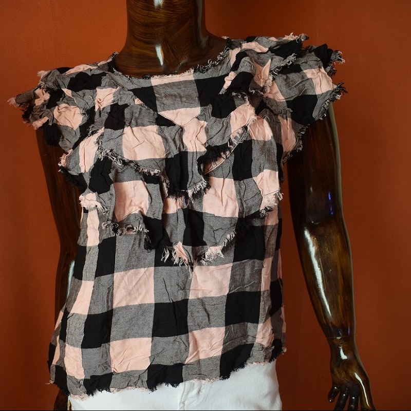 تاپ زارا sleeveless، چهارخونه درشت صورتی سیاه