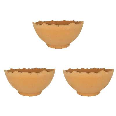 کاسه سفالی خام مدل آبگوشت خوری طرح لب کمانی مجموعه سه عددی