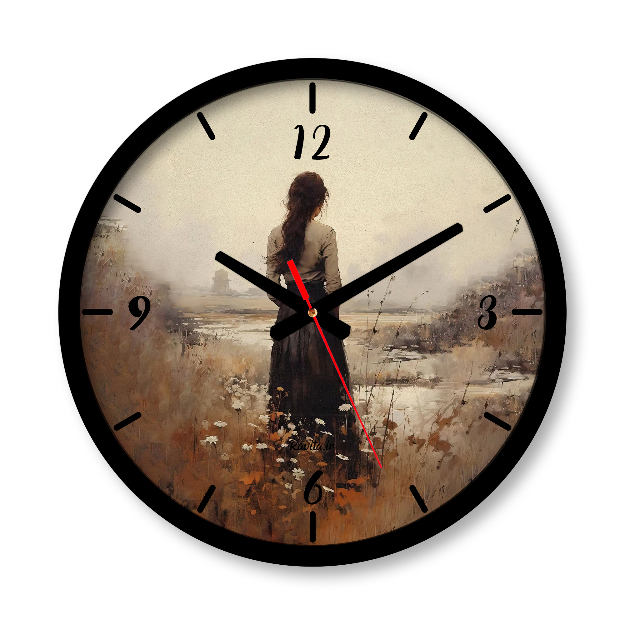 ساعت دیواری بزرگ راویتا طرح نقاشی دختری در مزرعه کد 3563