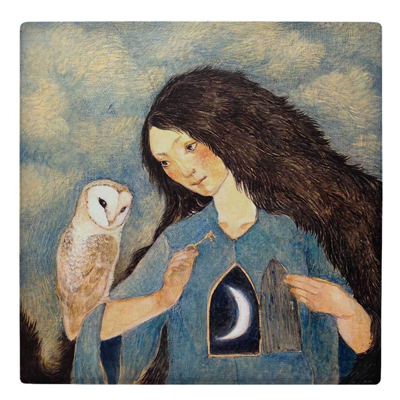  کاشی کارنیلا طرح نقاشی بانو و جغد کد wk195