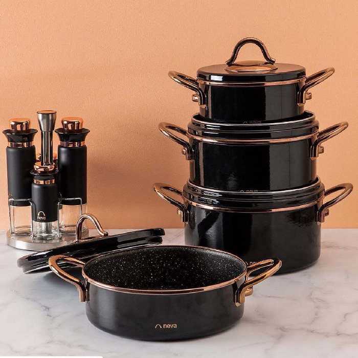 سرویس قابلمه لعابی هشت پارچه NEVA رنگ مشکی کد N2977