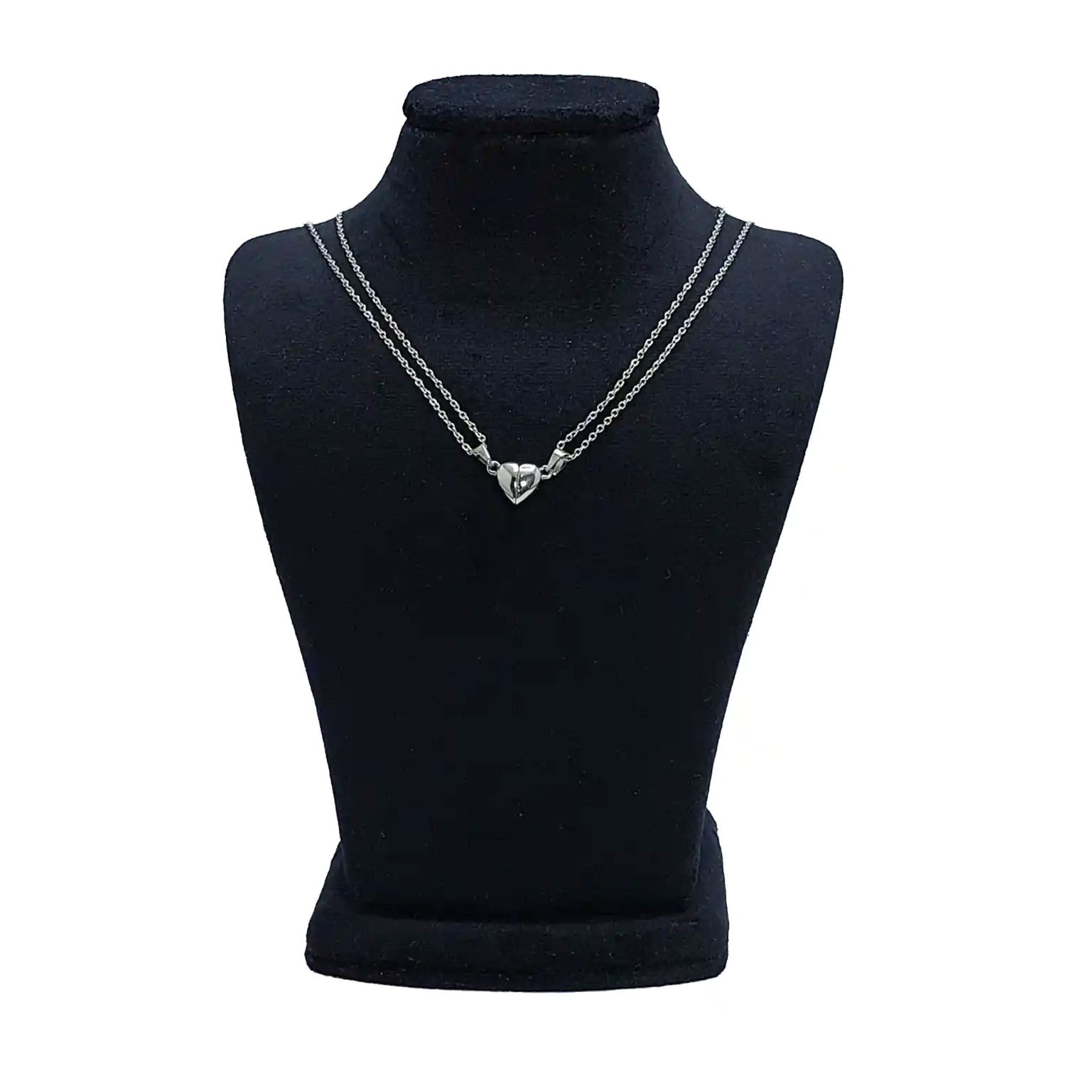 ست کاپلی گردنبند مگنتی طرح قلب نقره ای کد CS-1137