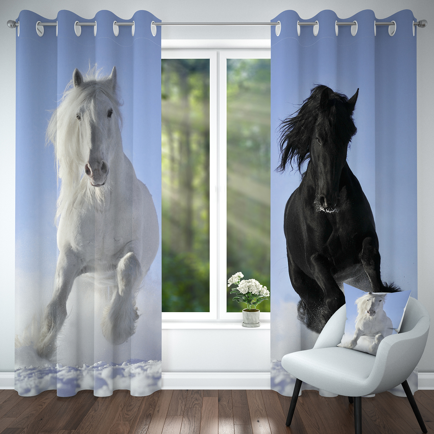 پرده پانچی مدل اسب کد 4343 سایز 140x280 سانتی متر