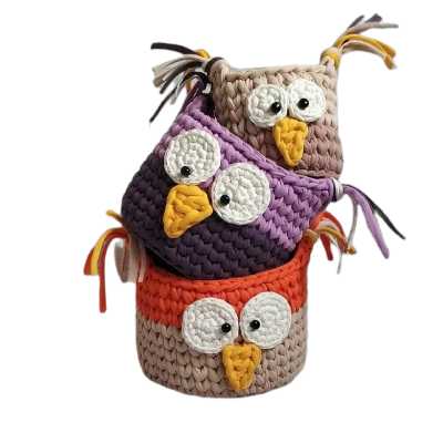 سبد قلاب بافی تریکو طرح جغد کد 20201 مجموعه 3 عددی