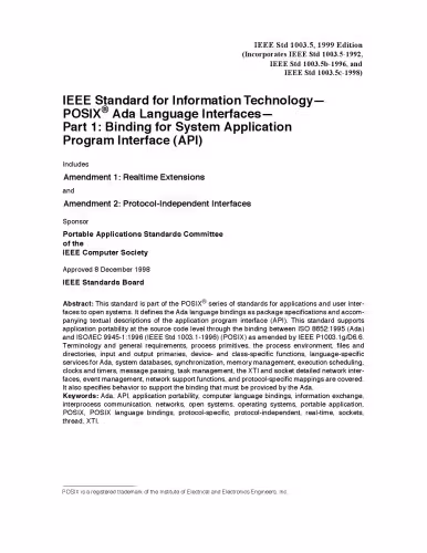 خرید و دانلود نسخه کامل کتاب IEEE Std 1003.5: POSIX® Ada Language Interfaces— Part 1: Binding for System Application Program Interface (API)