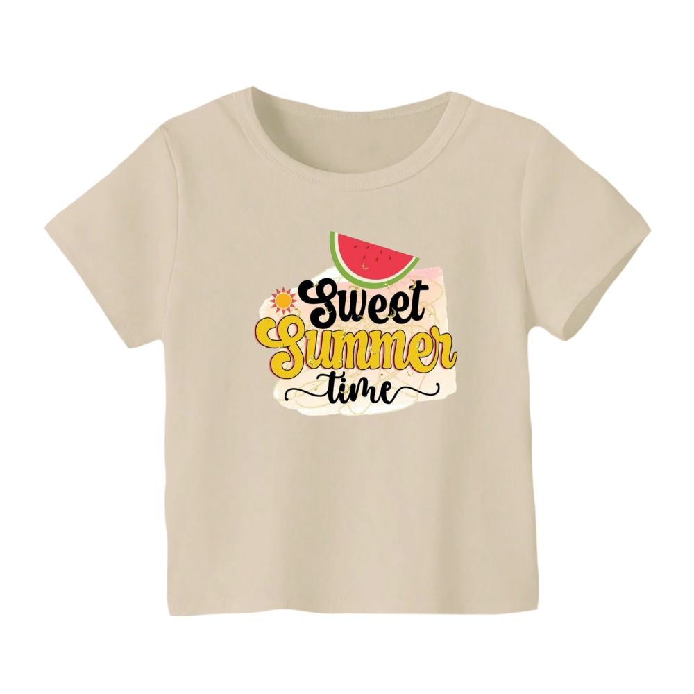 تی شرت آستین کوتاه بچگانه مدل هندوانه یلدایی کد 21 رنگ کرم