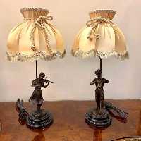 یک جفت آباژور مجسمه دار دختر و پسر برنزي