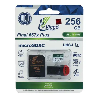 کارت حافظه microSDXC ویکومن مدل Final 667X کلاس 10 استاندارد UHS-I U3 سرعت 90MBps ظرفیت 256 گیگابایت به همراه کارت خوان