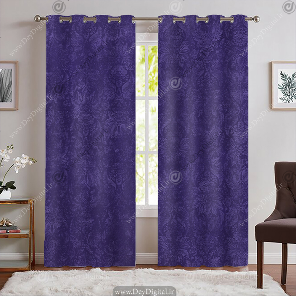 پرده سه بعدی طرح گل اسلیمی رنگ بنفش PK-7845