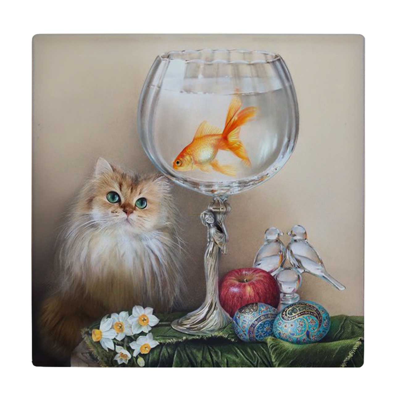  کاشی کارنیلا طرح نقاشی ماهی و گربه کد wk4548