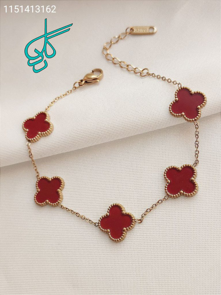 خرید دستبند استیل طرح گل چهارپر کیفیت عالی کد 1216125 - ردگل