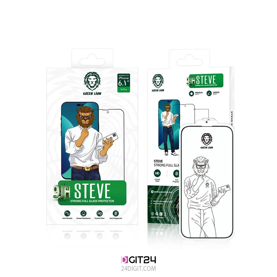 محافظ صفحه شیشه ای شفاف آیفون 14 پرو گرین مدل Steve
