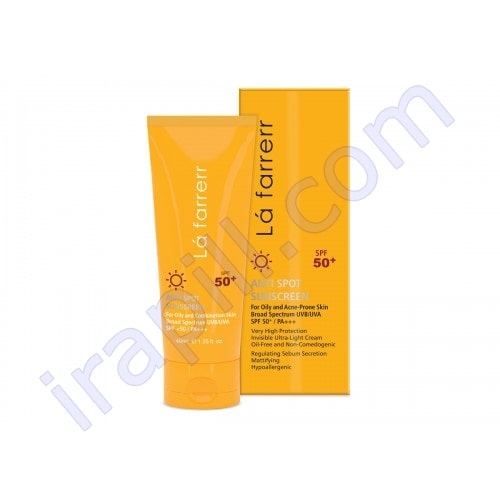 کرم ضد آفتاب و ضد لک بی رنگ مخصوص پوستهای چرب و مستعد آکنه SPF 50 لافارر 40 میلی لیتر
