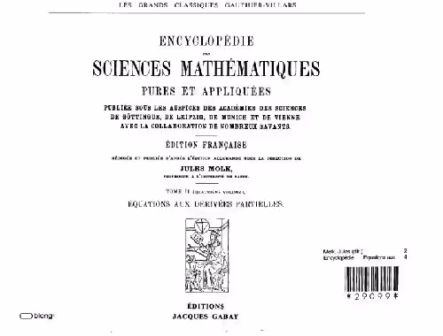 خرید و دانلود نسخه کامل کتاب Encyclopedie des sciences mathematiques. Equations aux derivees partielles
