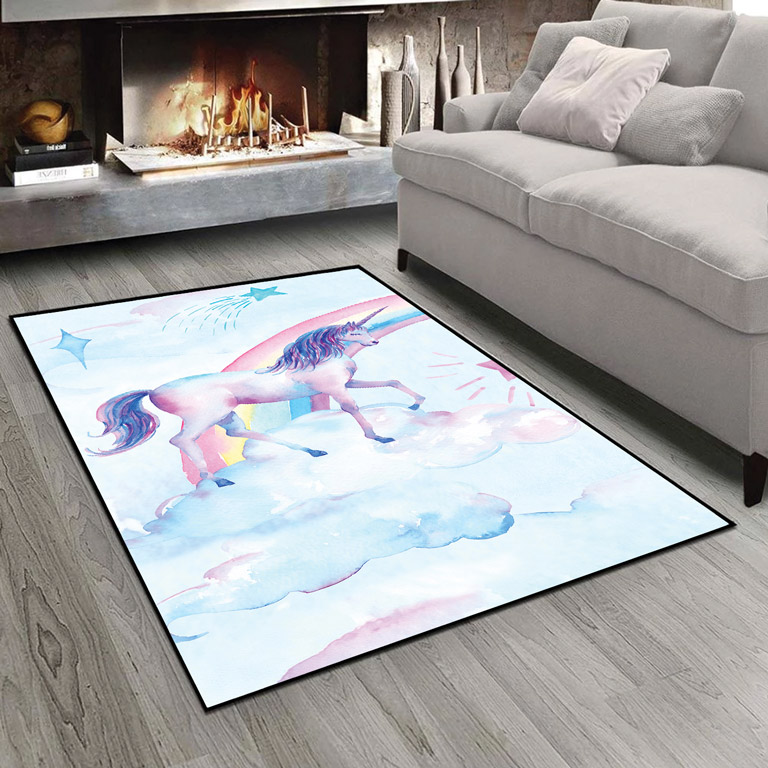 فرش چاپی مناسب اتاق دختر نوجوان طرح یونیکورن HK-25b
