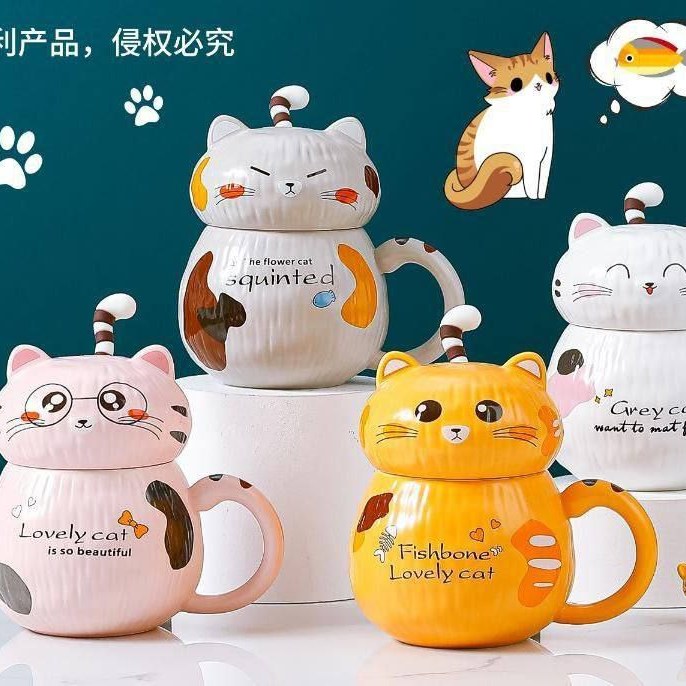 ماگ گربه سرامیکی-حجم 360 میل-در 4 طرح- با کیفیت و زیبا