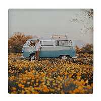 کاشی طرح فولکس واگن در دشت گل مدل لوحی کد klh1456