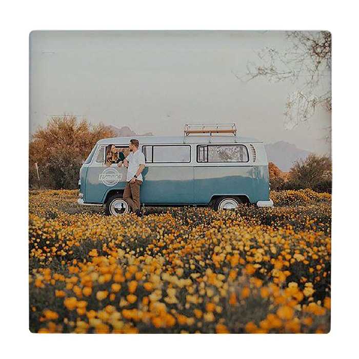 کاشی طرح فولکس واگن در دشت گل مدل لوحی کد klh1456