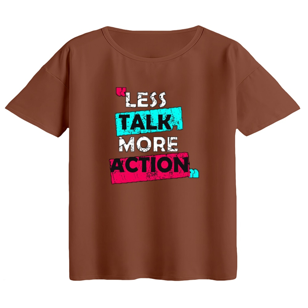 تی‌شرت  اورسایز آستین کوتاه زنانه مدل باکسی طرح نوشته کد 1 رنگ دارچینی