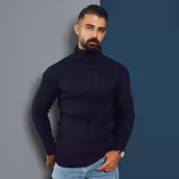 پلیوربافت مردانه سرمه ای یقه اسکی مدل Pouyan