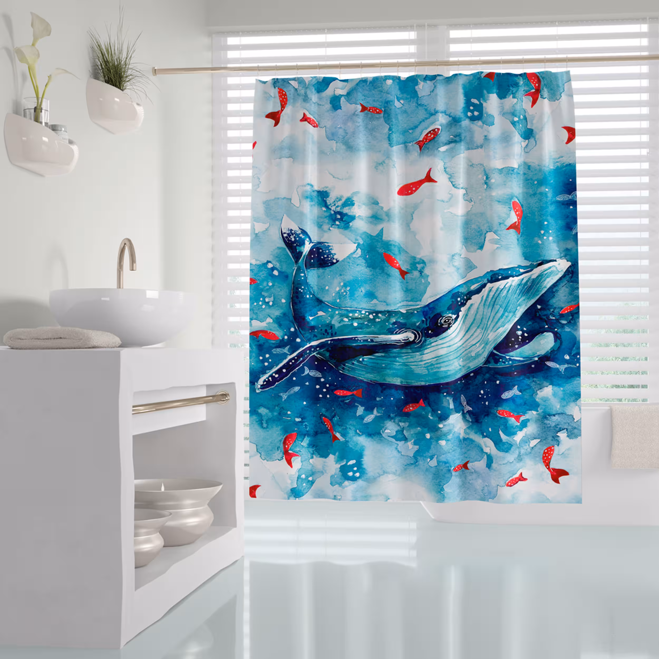پرده حمام دلفین مدل Whale سایز 180x200 سانتی متر