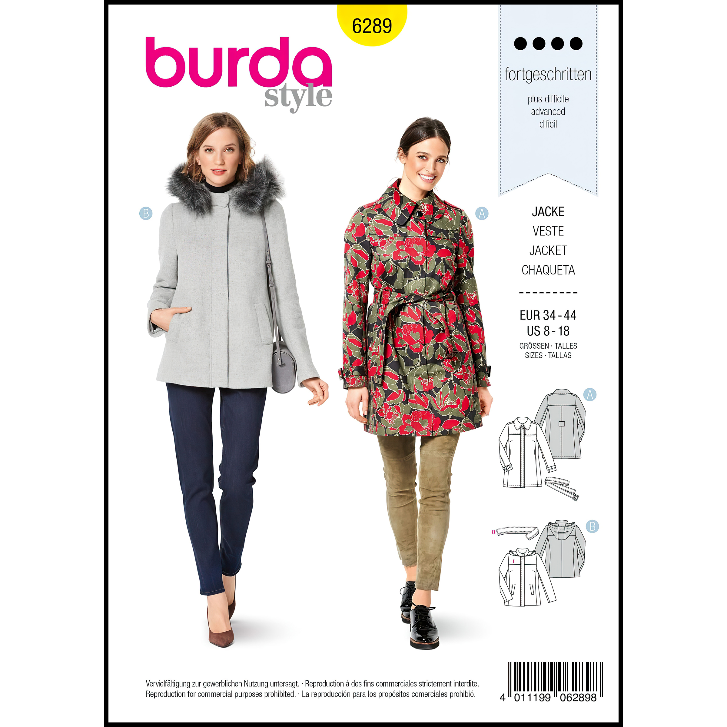  الگوی خیاطی کت و پالتو زنانه بوردا استایل کد 6289 سایز 34 تا 44 متد مولر