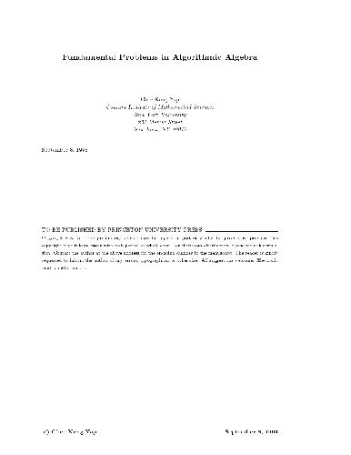 خرید و دانلود نسخه کامل کتاب fundamental problems in algorithmic algebra. chee keng yap