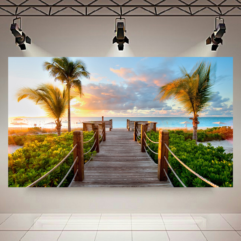 تابلو بوم طرح طبیعت مدل نمای اقیانوس و پل چوبی کد AR7330