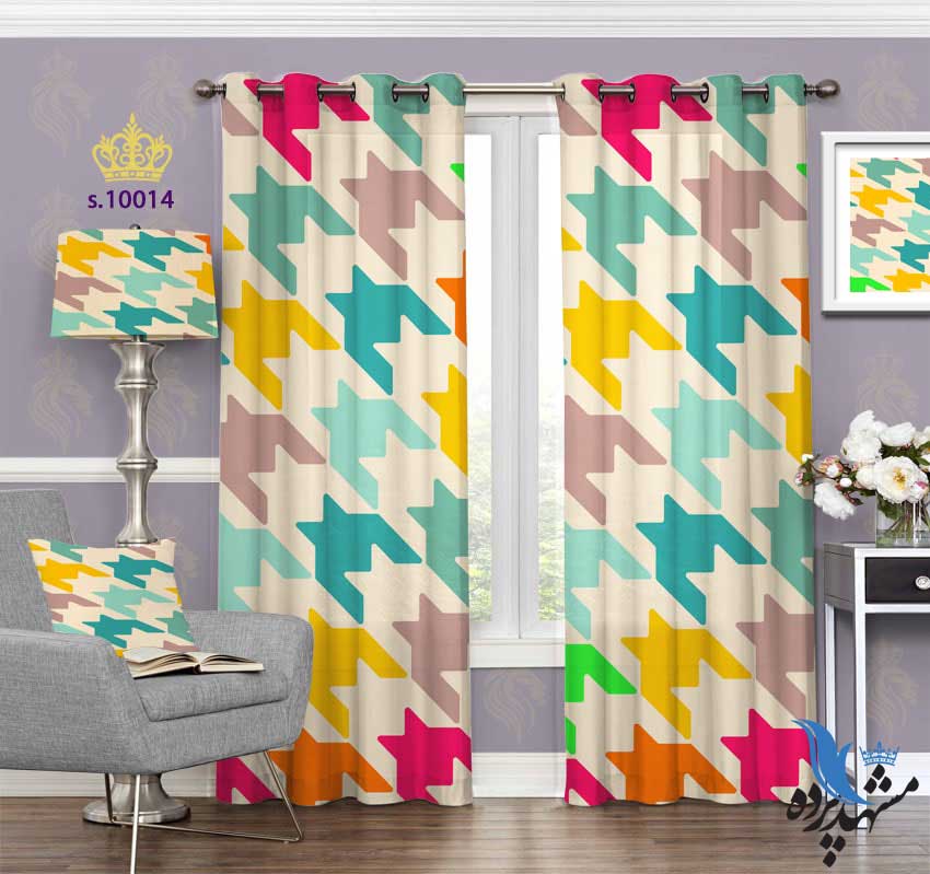 پرده پانچ فانتزی طرح چند ضلعی نامنظم رنگی کد S10014