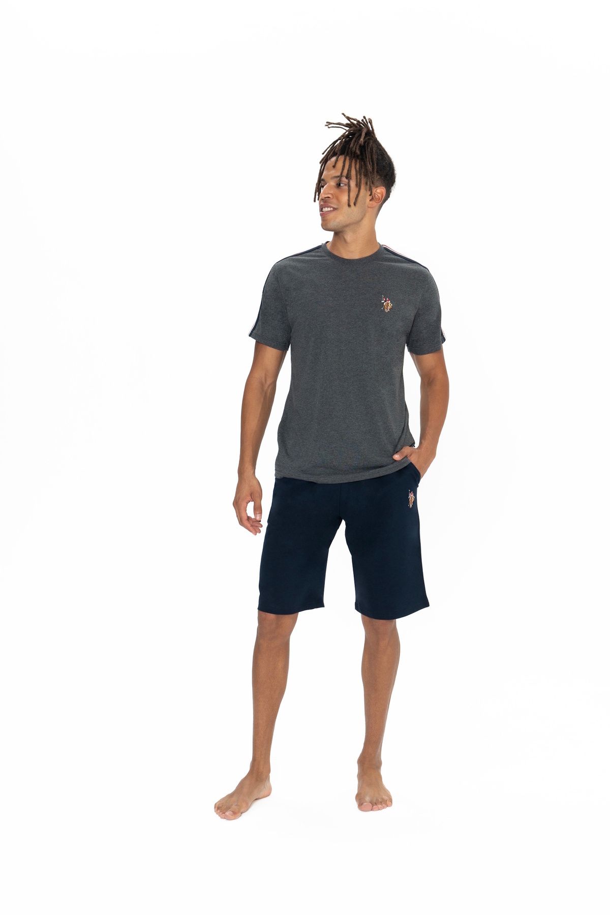ست پیژامه خاکستری مردانه تیم شورت های تی شرت گرد یقه با مجوز اصلی جدید فصل US Polo Assn