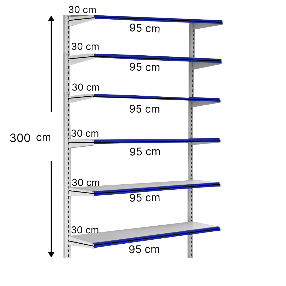 خرید و قیمت قفسه هایپری دیواری 6 طبقه 30x95 ارتفاع 300 - قفسه‌بندی وکیلی