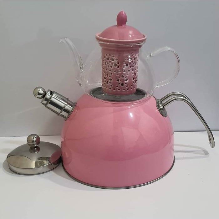 کتری قوری وردا  مدل سوتی با جنس استیل ضدزنگ و رنگ کوره ای ثابت