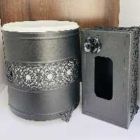 سطل و جا دستمال فلزی در رنگ طوسی