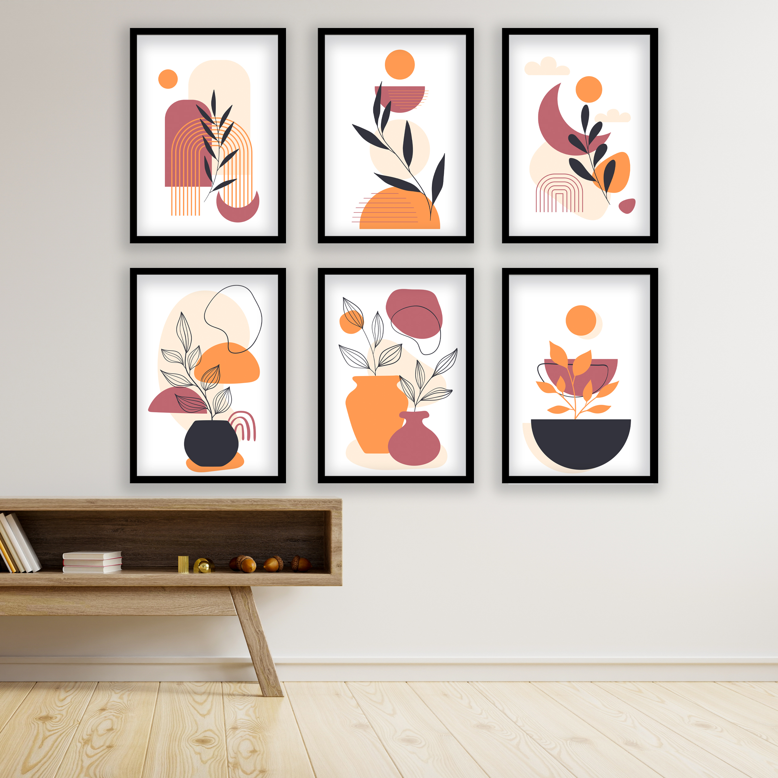 تابلو مدل مینیمال دکوراتیو کد LA-G6015 مجموعه 6 عددی