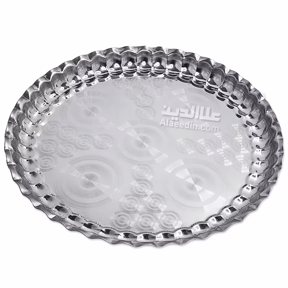 سینی استیل گرد ساده لبه دار سینی استیل طرح سینی مسی قطر 36