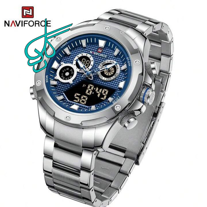 خرید ساعت naviforce مردانه فلزی موتور ژاپن ضدآب چراغ دار جنس بند استیل با کیفیت تقویم دار و دارای روزشمار کد 1918471 - ردگل
