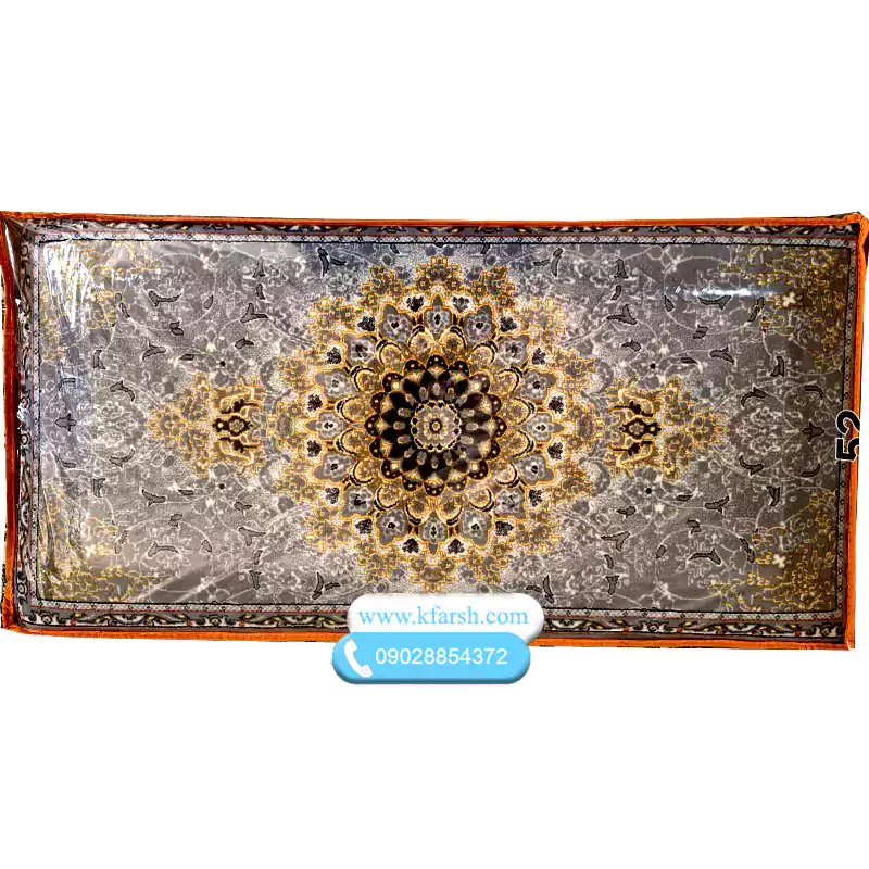 پشتی فرشی ماشینی طوسی طلایی کد 52