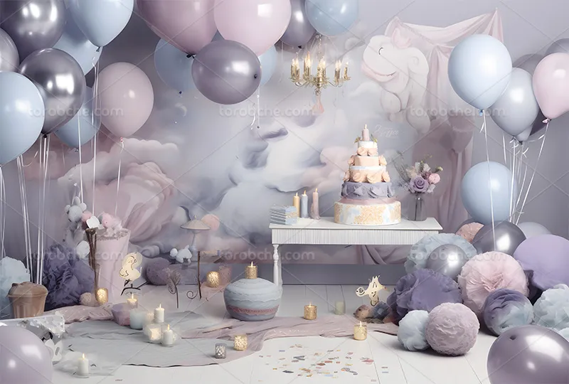 بک دراپ عکاسی کودک با بادکنک و شمع | گرافیک با طعم تربچه