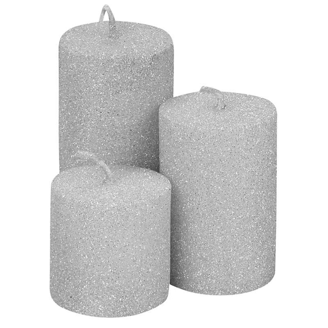 شمع استوانه اکلیلی نقره ای مجموعه سه عددی پارافین بدون بو کد 252