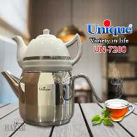 کتری کلاسیک استیل تک دسته با قوری چینی یونیک کد 7280