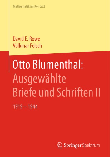خرید و دانلود نسخه کامل کتاب Otto Blumenthal: Ausgewählte Briefe und Schriften II