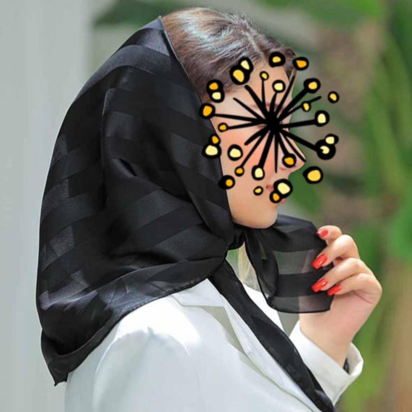روسری قواره کوتاه مشکی طرح میله ای شیک
