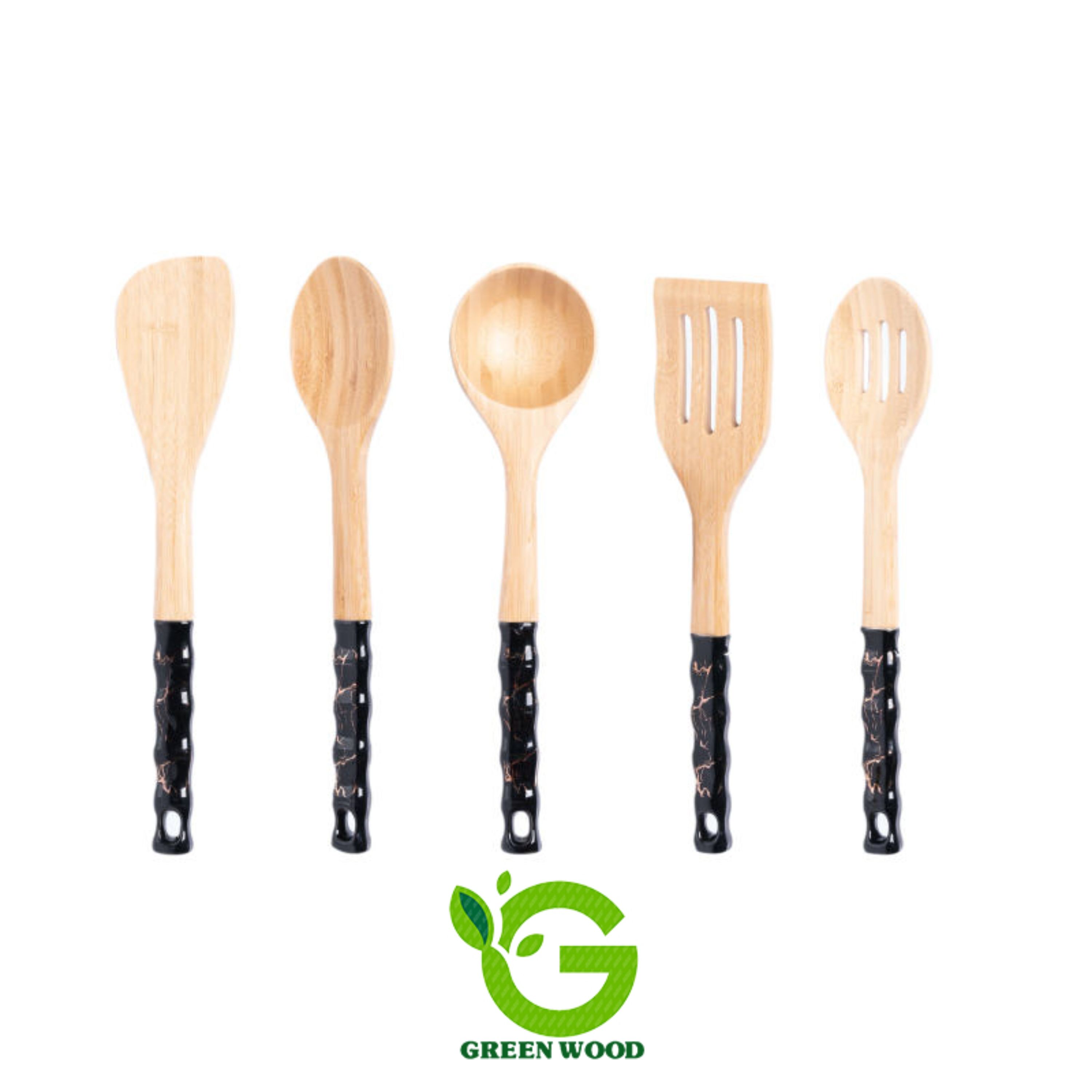 سرویس کفگیر و ملاقه بامبو سرامیک 5 پارچه ماربل Black کد Gw40101007